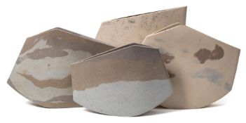 *Val Barry (1937-2018) four stoneware vessels: of narrow slab built profile with angular rims,