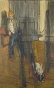 *John Eyles [1922-2002]- Interior; Boy & Pet Dog,:- signed and dated '60 bottom left oil on canvas,