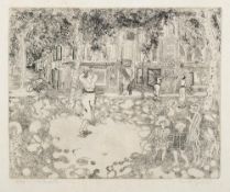 * Anthony Gross [1905-1984]- La Poufette; figures in a street scene:- etching, signed,