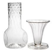 James Powell & Sons (Whitefriars) two clear vases: one of dimpled square profile with raised