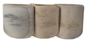 *Val Barry (1937-2018) three stoneware 'landscape sail' vases: of narrow slab built form with