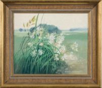 * Norman James Battershill [b.1922]- Wild flowers in a landscape,:- signed oil on board, 23 x 28.
