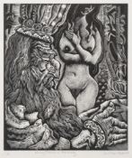 * Luther Roberts [1923-1988]- King David & Abishag,:- wood engraving, signed,