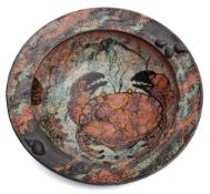 *Roger Cockram (Contemporary) a stoneware bowl: of circular form with flattened rim applied with