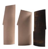 *Val Barry (1937-2018) three stoneware 'sentry' vases: each of narrow profile with notched margins,