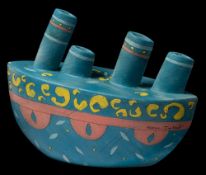 *Claire Ireland (Contemporary) a hand built vessel: in the form of a ship with four funnels with