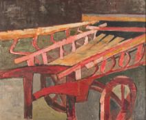 British School 20th Century- The Red Cart,:- oil on board, 89 x 108cm.