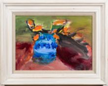 * Margaret Gregory [1927-2011]- A blue pot from Cornwall,:- signed bottom right oil on board,