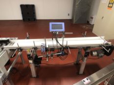 Sojet Box Coder, S/N 202059, Mounted on Case Conveyor, Conveyor Dims.: Aprox. 73” L x 11-1/2” W Bel