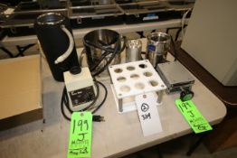 Lot of Assorted Lab, Includes Cylinder Holders, SP Vortex Mixer, (3) S/S Chambers, Lab Scissor Lift