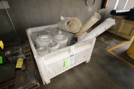 (3) Macro-Bins Full of Spare Conveyor Belts, (1) Bin of Vinyl Rolls and (2) with Interlock Rolls,