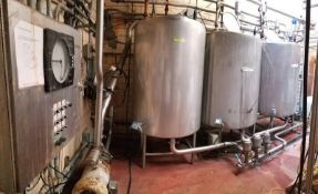 Past CIP System 3-Tank (Not Skid Mounted), 5’H x 4’W S/S Single Wall Tanks, 450 Gallon, with