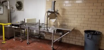 200 LB Cheese Block S/S Cutter, Pneumatic, with 33”L x 12”W S/S Plate, Mounted on Casters, (