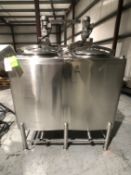 Feldmeier 2-Compartment @ 150 Gallon S/S Flavor Tank, Model E-448-99, Top-Mount Agitators, CIP Spray