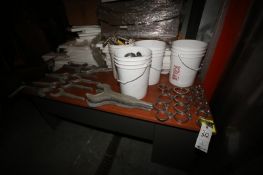 Lot of Assorted S/S Fittings & Clamps, Includes Thread Type Ball Valves in Buckets, S/S Clamps,
