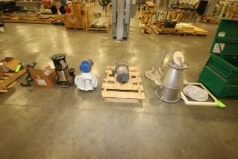 Lot of Assorted Motors, Steam Valve, S/S Hopper, and Blower Parts, Includes (1) NEW Baldor 1/2 hp