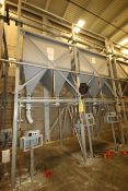 Dual Hopper Carbon Steel Surge Bins, Aprox. 4’ L x 4’ W x 4’ H with Dual Gravity Fed Pyramid