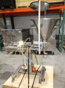 Hinds Boch S/S Piston Filler, Model SP64, S/N 369, Mounted on S/S Frame with Funnel, Hinged Lid