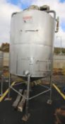 120 - Con 4 - Aprox. 1,000 Gal. Dome Top Cone Bottom S/S Jacketed Tank, with 5/2.5 hp 1740/840 RPM