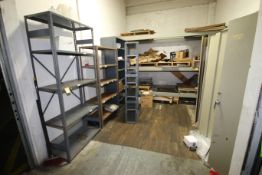 Contents of Room, Includes (2) Double Door Vertical Cabinets, (4) Shelving Units, (1) Section of