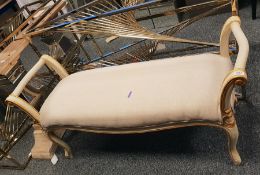 Victorian style window seat with curved arms, upholstered seat, on cabriole legs, length 136cm