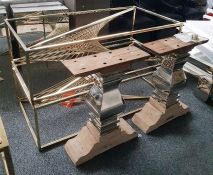 LOT WITHDRAWN Pair of chromed metal pedestal supports and two rectangular gilt metal stands,