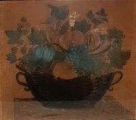 Unattributed Pastel drawing  Still life of fruit and flowers in basket, within black and gilt fram