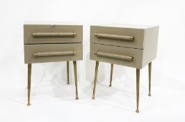 Pair of grey polyester resin-finish designer two-drawer bedside chests (2)