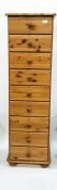 Contemporary pine narrow chest of nine drawers and a small chest of three drawers (2)