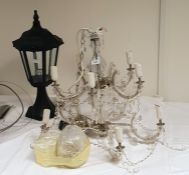 Nine-branch chandelier and a black metal light (2) (VAT payable on hammer)
