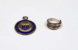 David Andersen Norwegian silver-coloured metal ring of modern spiral band design and an enamelled