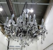 Elaborate 18-light prismatic chandelier with swags and pendulum drops