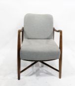 Pair of 20th century mahogany framed open armchairs with cross stretchers, in the manner of Finn