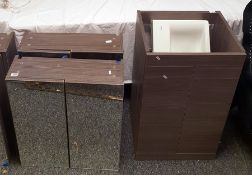 Pair of mirror door wall cupboards and another cupboard with a basin top (3) (VAT payable on hammer)