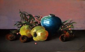 G. Clark Pastel Pair still life studies featuring fruits and vase, signed and dated 1913 lower