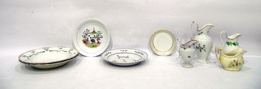 Late Georgian style porcelain footed cream jug, 3 other jugs and a small quantity 19th century and