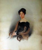 Unattributed mid 19th century Watercolour Study head and shoulders of a seated woman, framed