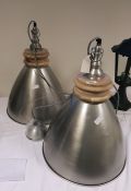 Pair of hanging ceiling lights with metal shades (2) (VAT payable on hammer)