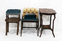 Edwardian rosewood occasional table with undershelf and four stools, various (5)