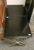LOT WITHDRAWN Two sets of nests leather square top occasional tables with chrome steel cross-frame