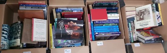 Four boxes of assorted books including biography, modern firsts, history etc (4)