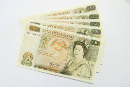 5 x G M Gill 1988-1991 fifty pound notes