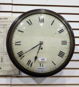 19th century wall clock, the circular painted dial with Roman numerals, in mahogany case with