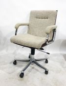 Gordon Russell 1960's bentwood and polished steel open arm office swivel chair, Nougat Tweedsmuir