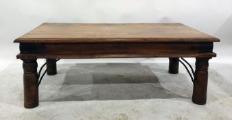 Two rectangular Eastern hardwood coffee tables on turned supports (2) The small one Height 42 cm,