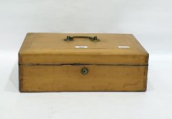 Late 19th/early 20th century pine deed box of rectangular form with brass carrying handle, the
