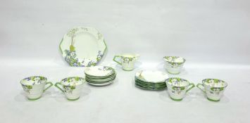 Art Deco Paragon tea set of ribbed conical form with painted decoration of violets, comprising