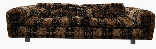 Howard Keith 1970's 'Diplomat' sofa upholstered in brown and black, raised upon cylindrical chrome