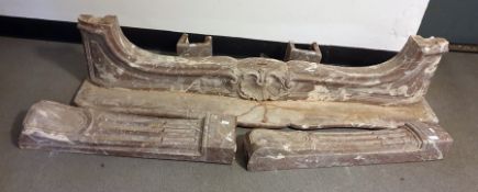 Rosso marble fireplace, the shaped top above shell carved mantel, with fluted columns Assorted ships