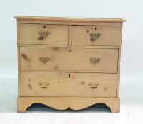 Late 19th century pine chest of two short and two long drawers, shaped apron, on bracket feet, 87cm